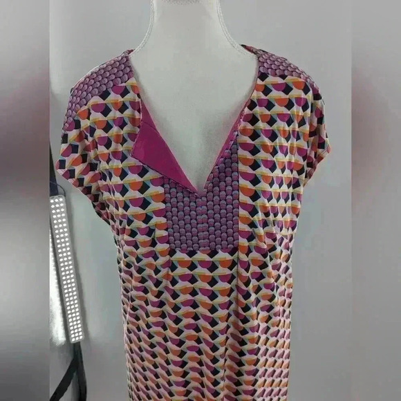Laundry by Shelli Segal Dress Geometric Cap Sleeve V-Neck Pink Orange Career M - Picture 3 of 11